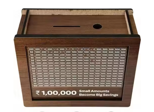 Savings Challenge Wooden Money Bank – ₹1,00,000 Goal Tracker
