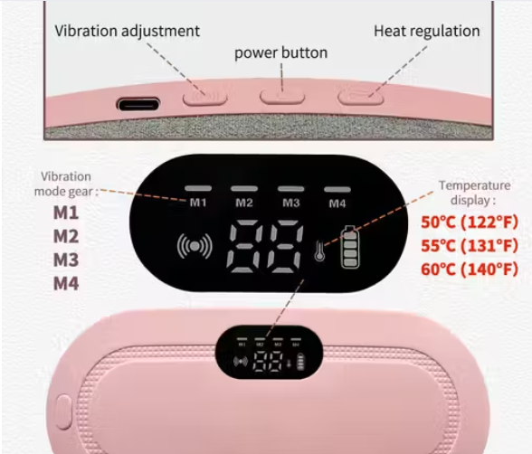 Portable Menstrual Cramp Relief Heating Pad – 3 Temperature & 4 Massage Modes